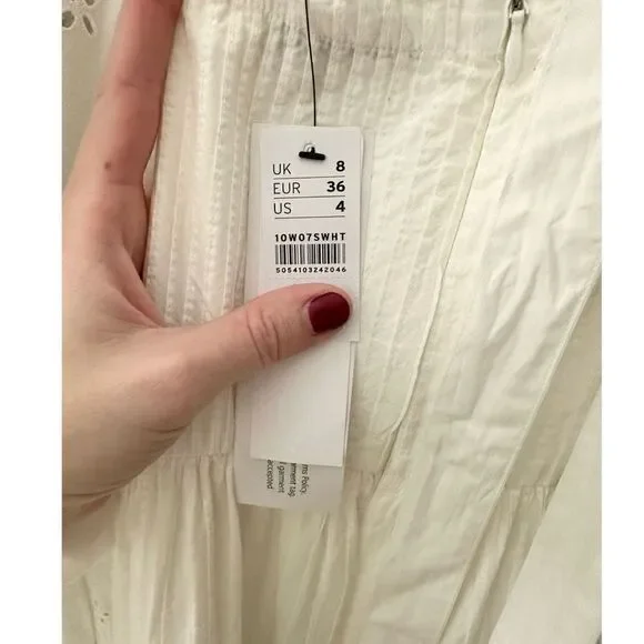 Topshop White Pintuck Tie Shoulder Tiered Hem Beachy SummerโCasual MidiโDress - Picture 8 of 9